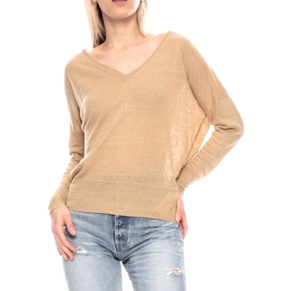Nili Lotan Camel V-Neck Ginny Linen Sweater - Picture 11 of 12